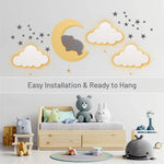 Lumieworld LumiDreams Hand Painted Wood Elephant Moon Wall Light for Kids LED Nightlight - 