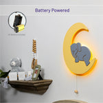 Lumieworld LumiDreams Hand Painted Wood Elephant Moon Wall Light for Kids LED Nightlight - 