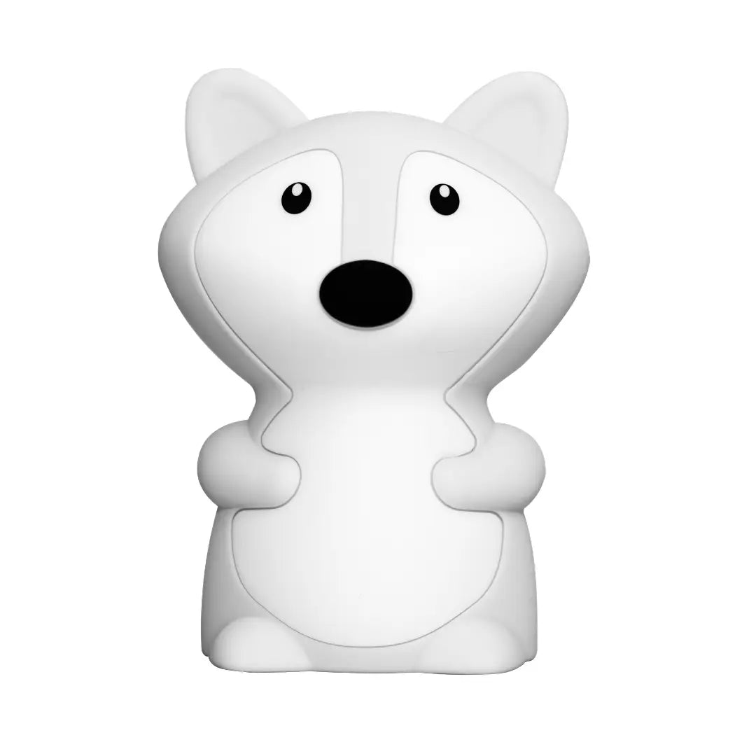 Fox-shaped silicone night light glowing in color, with rounded ears and a friendly face