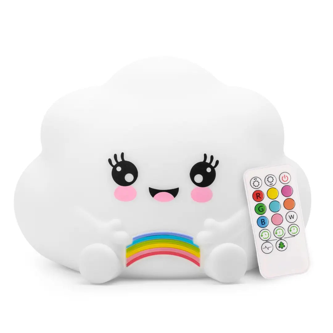Cloud-shaped silicone children's night light glowing in a soft color for the nursery.