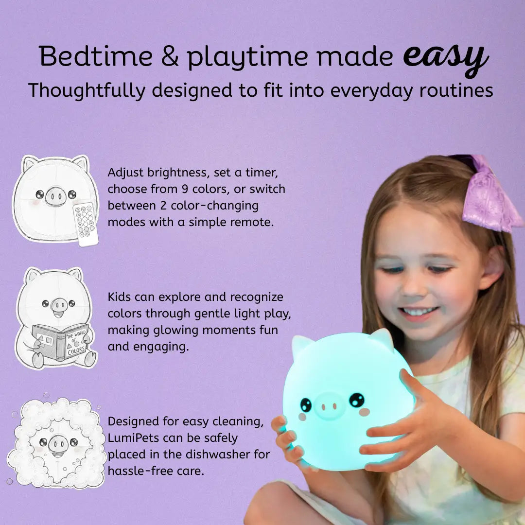 Lumieworld LumiPets Percy The Pig Kids Touch Night Light For Playtime - 