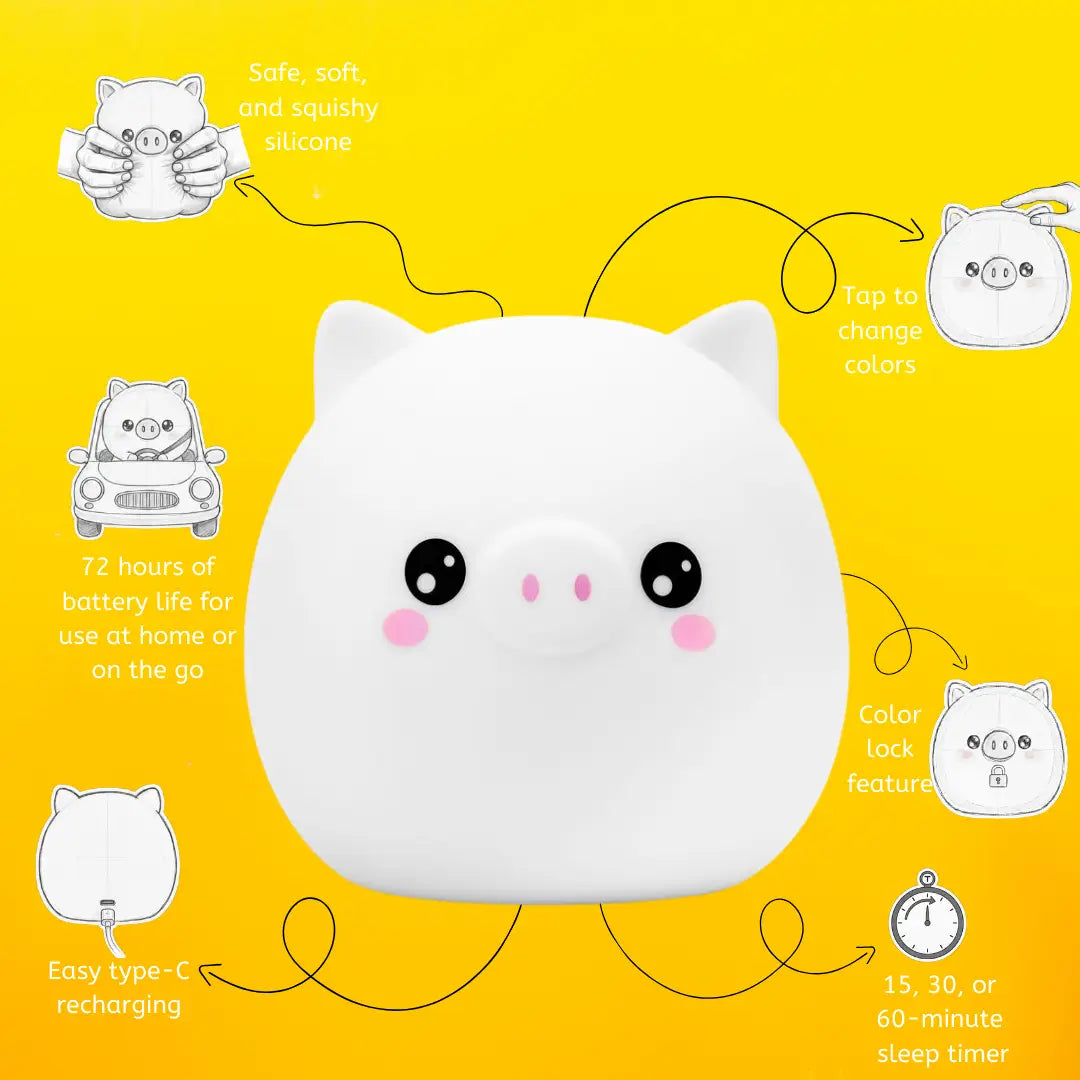 Lumieworld LumiPets Percy The Pig Kids Touch Night Light For Playtime - 