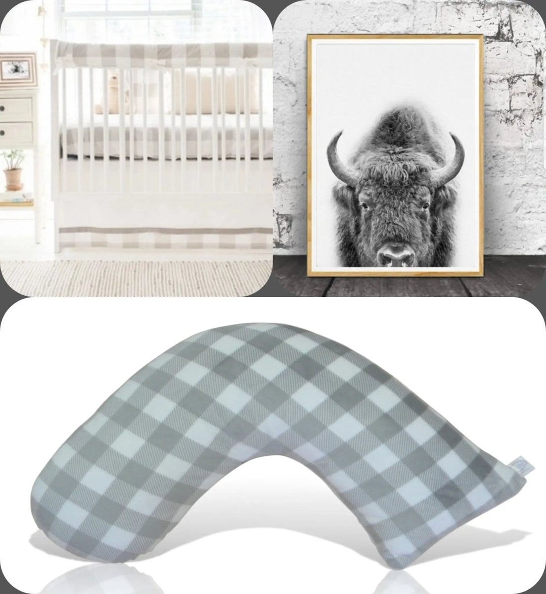 Luna Lullaby Luna Lullaby Nursing Pillow Grey And White Buffalo Check - Everetts Place Boutique - 