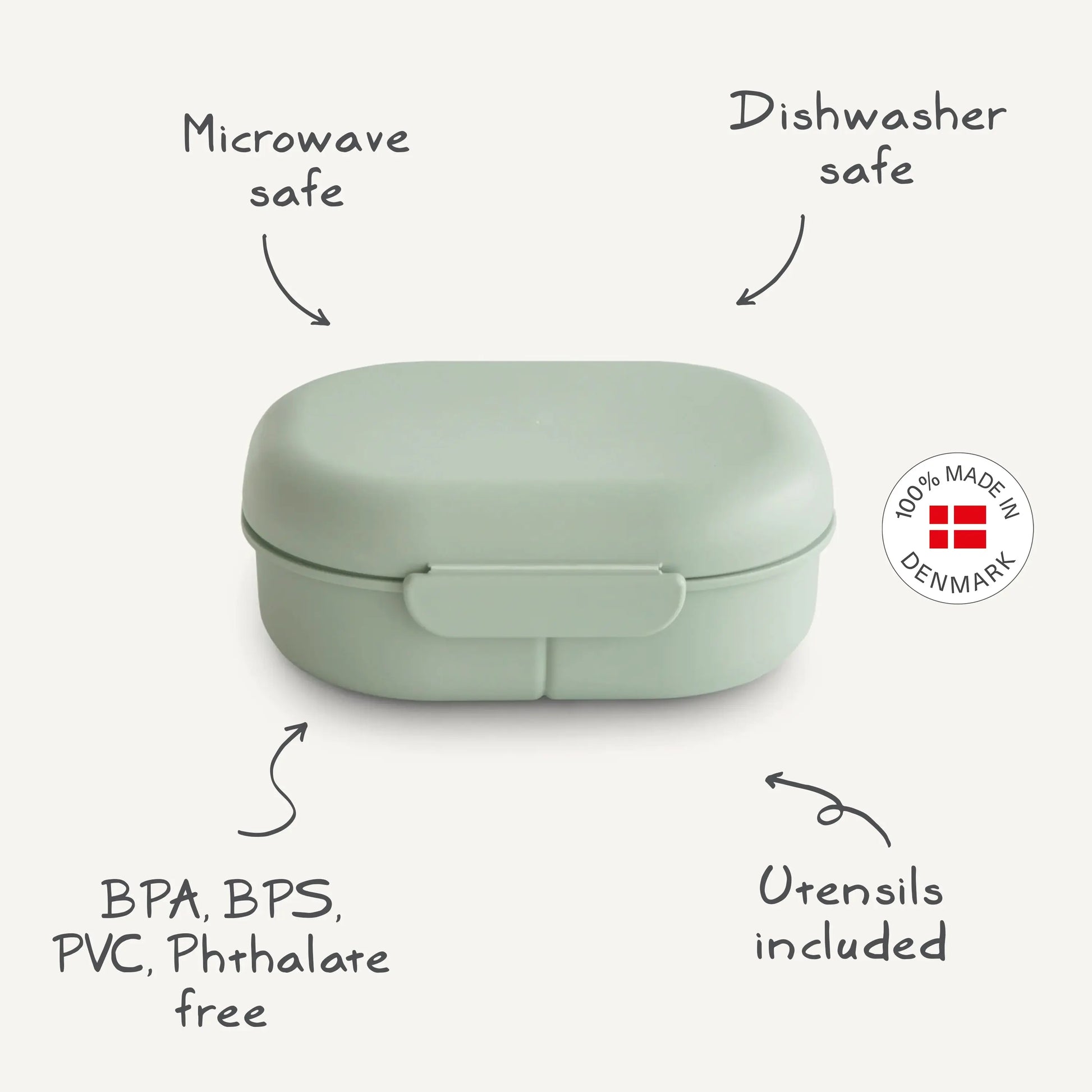 BPA Free Plastic Lunchbox with Built In Compartments and Locking Utensils Mushie