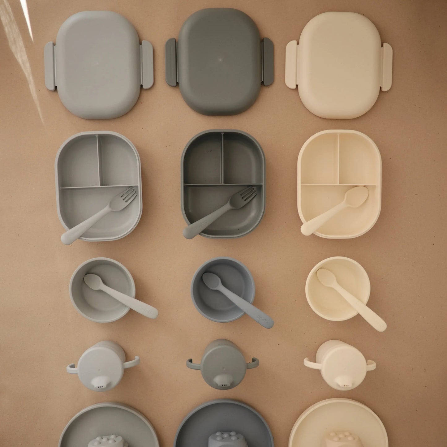 BPA Free Plastic Lunchbox with Built In Compartments and Locking Utensils Mushie