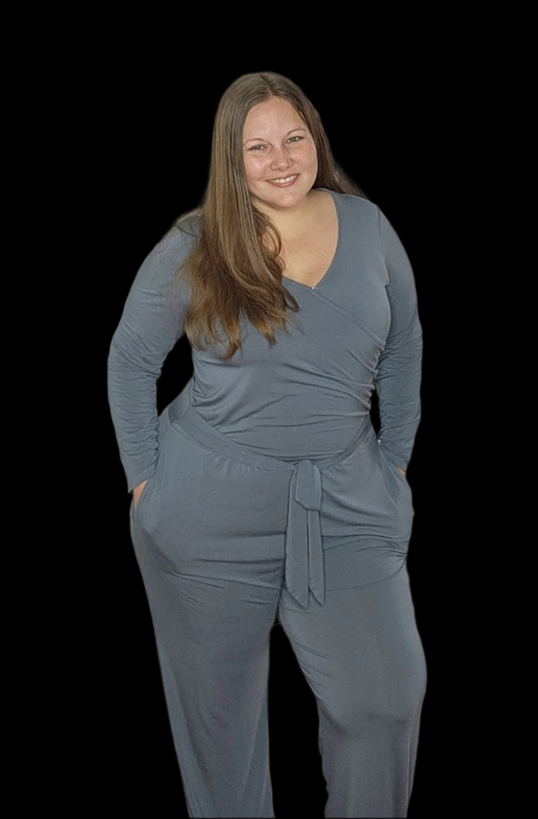 Dragonfly Dreams Bamboo Luxe Stone Women's Long Sleeve Wide Leg Jumpsuit