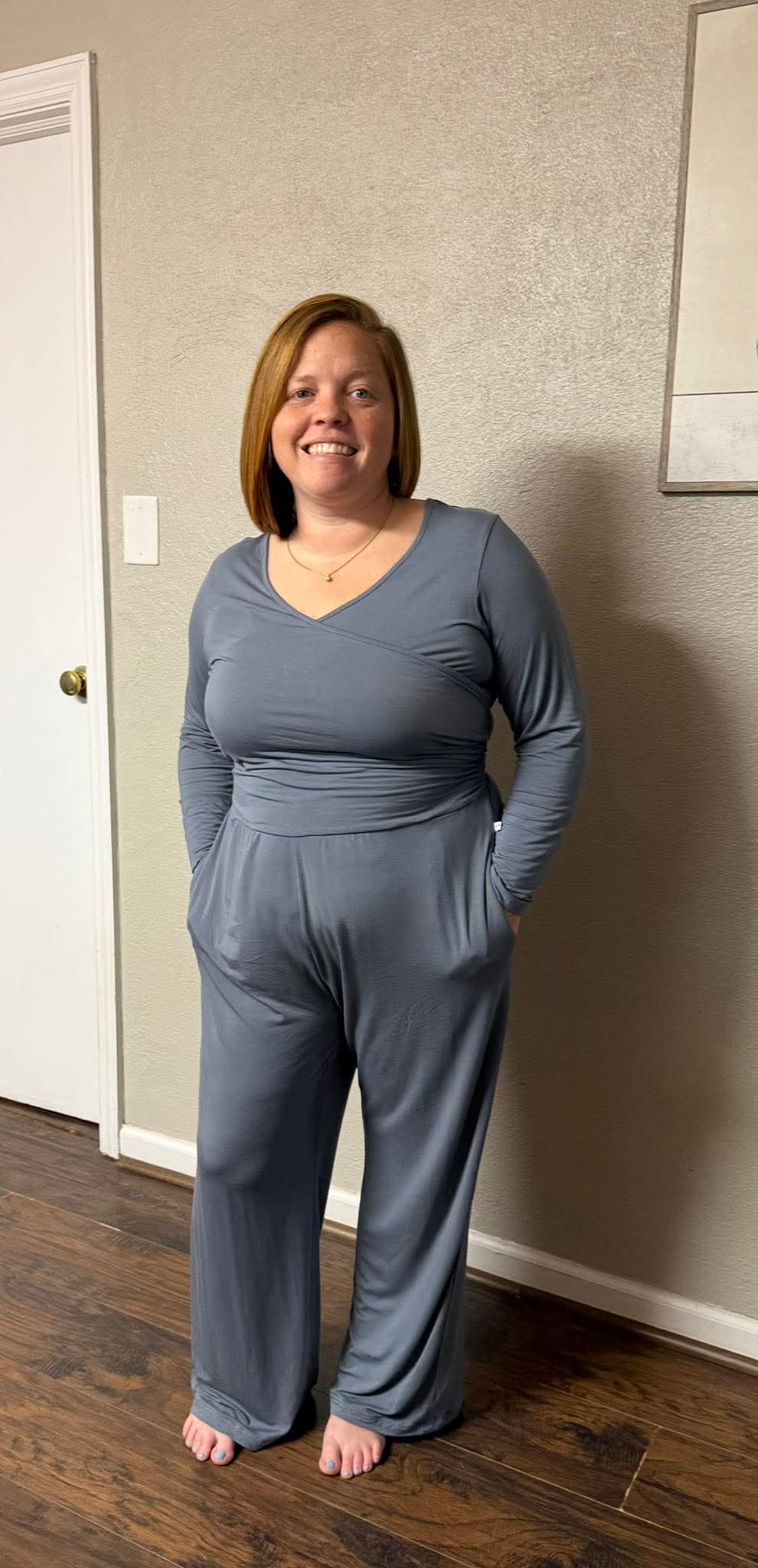 Dragonfly Dreams Bamboo Luxe Stone Women's Long Sleeve Wide Leg Jumpsuit