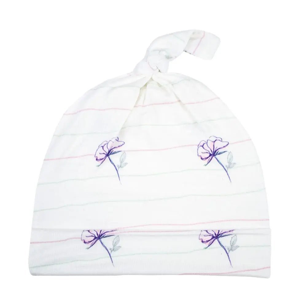 Goosewaddle® | Newborn Baby Blankets Toys Teethers Bibs & More Luxurious Bamboo Baby Beanie with Flowers and Stripes