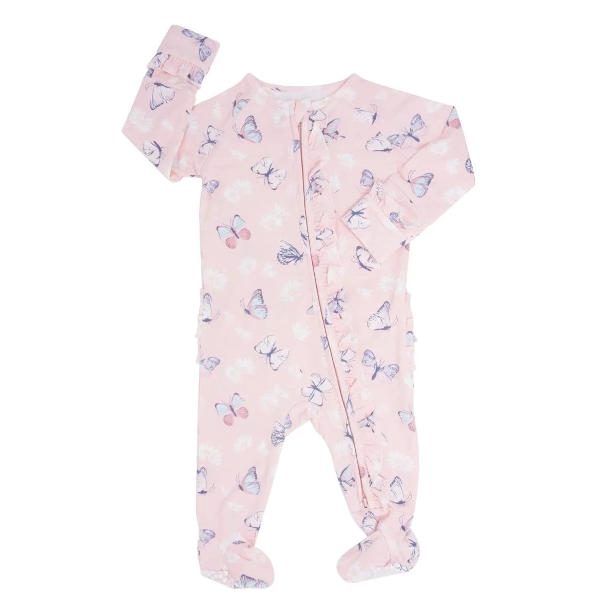 Sweet Bamboo Luxurious Bamboo Ruffle Footie with Pink Butterfly Design for Babies - 