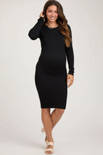 PinkBlush Luxurious Ribbed Maternity Midi Dress with Seamless Fit for Expectant Mothers - 