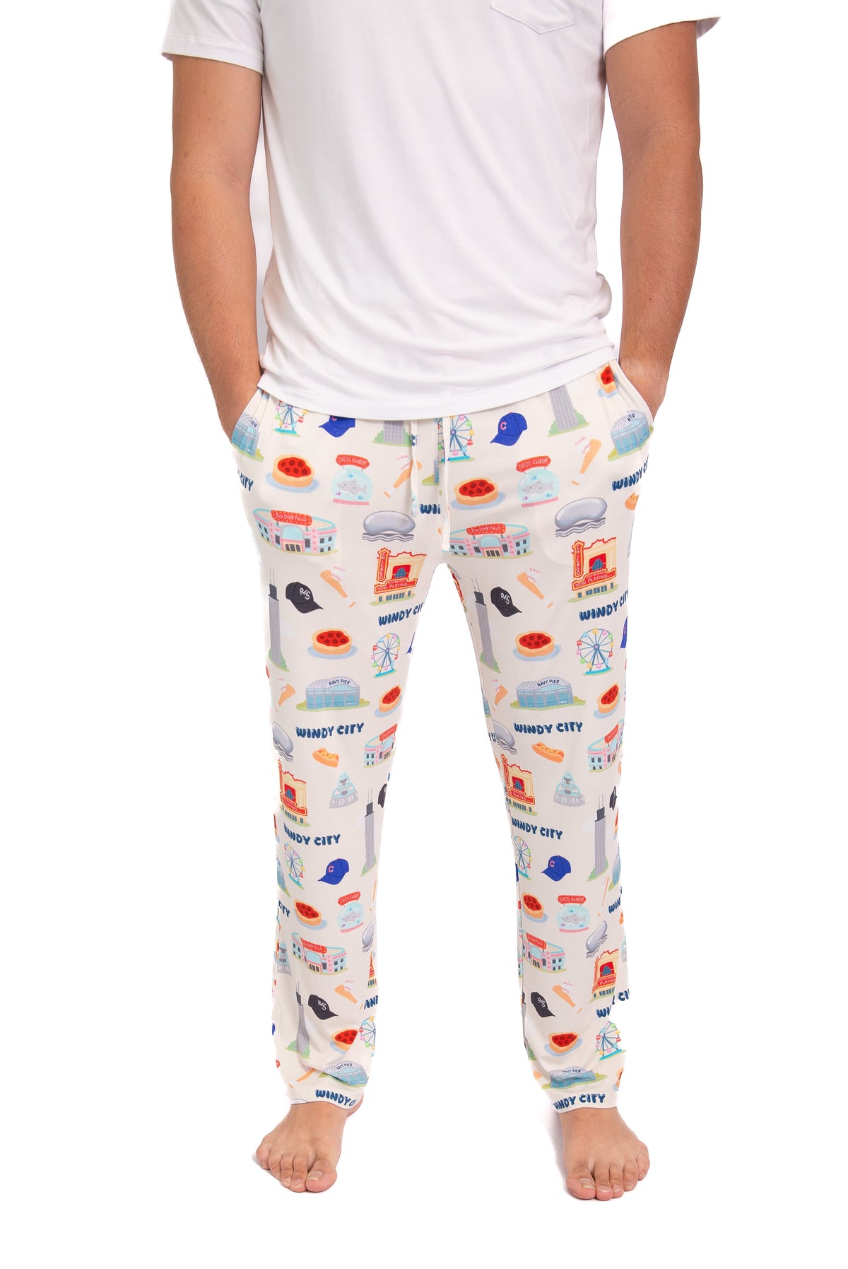 Windy City Chicago Bamboo Pajama Pants | Soft Chicago Skyline Lounge Pants for Men by Rayn’s Tiny Stitches