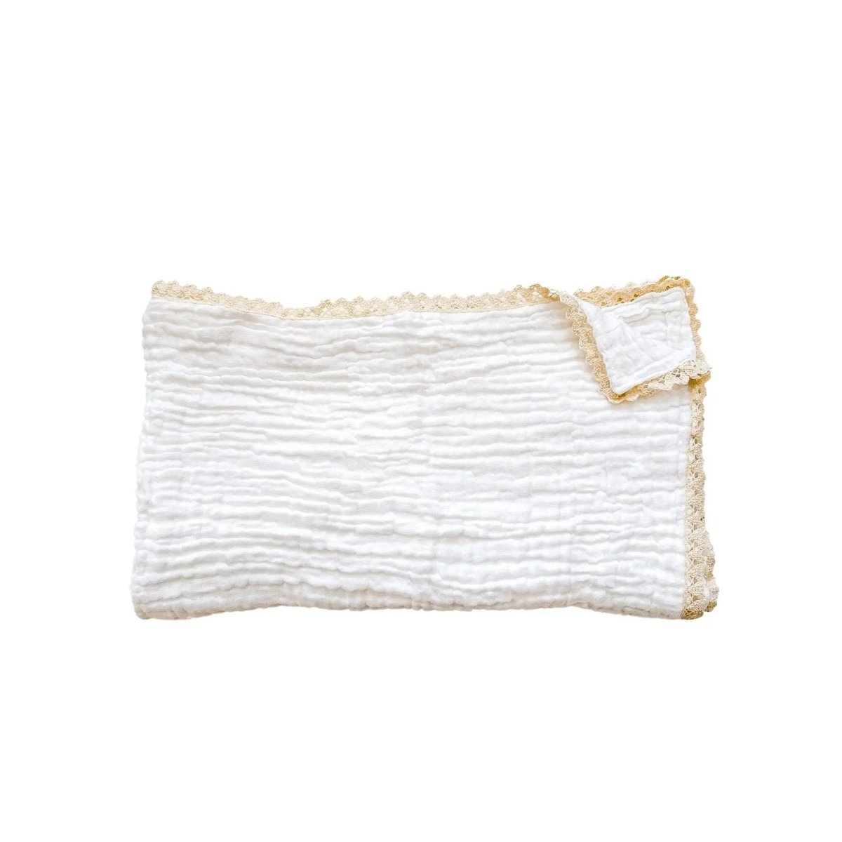 Harp Angel Boutique Luxury Muslin Baby Blanket with Cream Lace for Gentle Infant Comfort - 