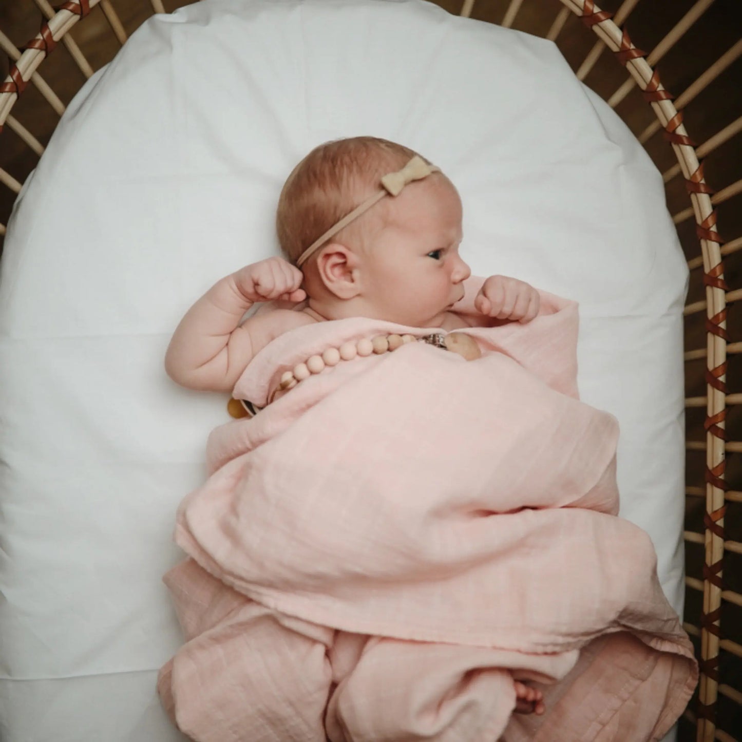 Organic Cotton Muslin Swaddle Blanket for Baby Cuddling and Nursing Mushie