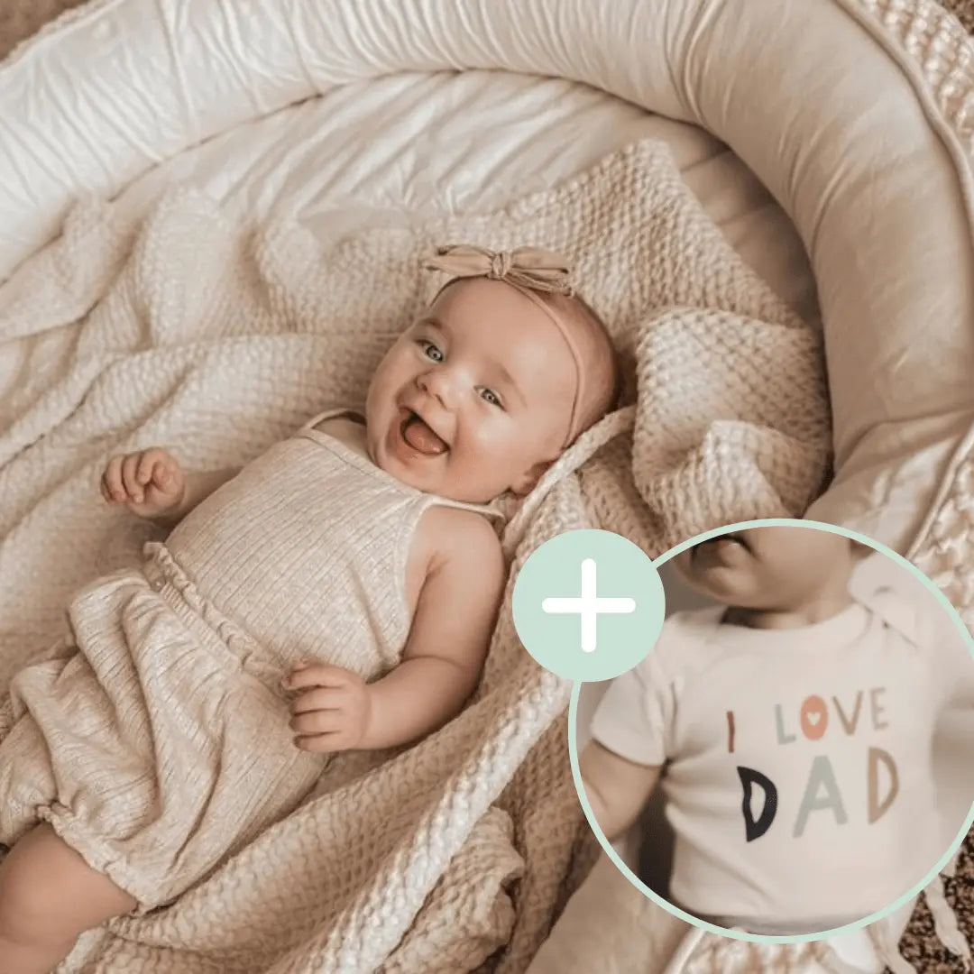 Finn + Emma Macrame Oval Play Mat & Love Dad Bodysuit Bundle - 