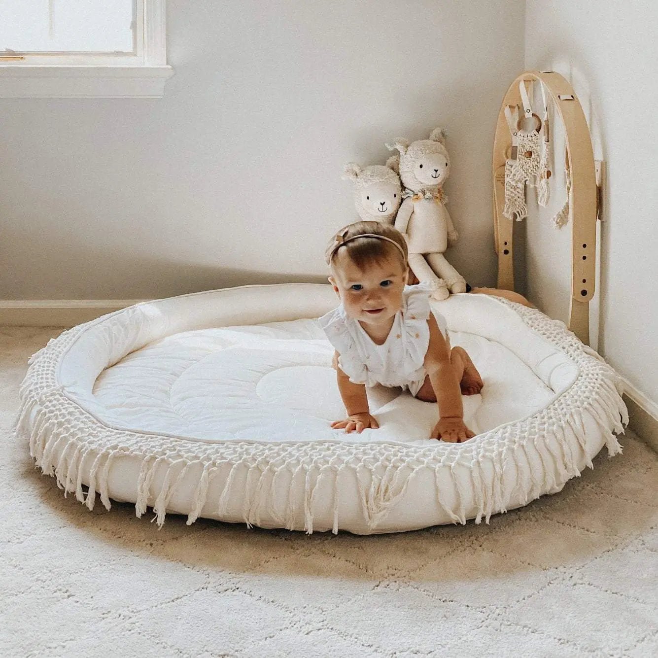 Finn + Emma Macrame Round Play Mat Extra Large Boho Chic Organic Cotton Playmat - 