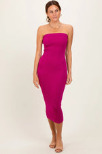 Magenta Fitted Tube Knit Midi Dress - Strapless dress, Dress, Fashion, Day Dress, One-piece garment | Everetts Place