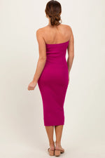 PinkBlush Magenta Fitted Tube Knit Midi Dress - 