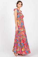 PinkBlush Magenta Floral Shoulder Tier Smocked Maxi Dress - 