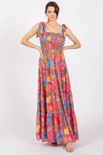 PinkBlush Magenta Floral Shoulder Tier Smocked Maxi Dress - 