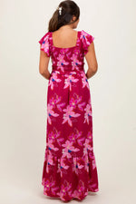PinkBlush Magenta Floral Smocked Cinched Top Maternity Maxi Dress - 