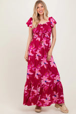 PinkBlush Magenta Floral Smocked Cinched Top Maxi Dress - 