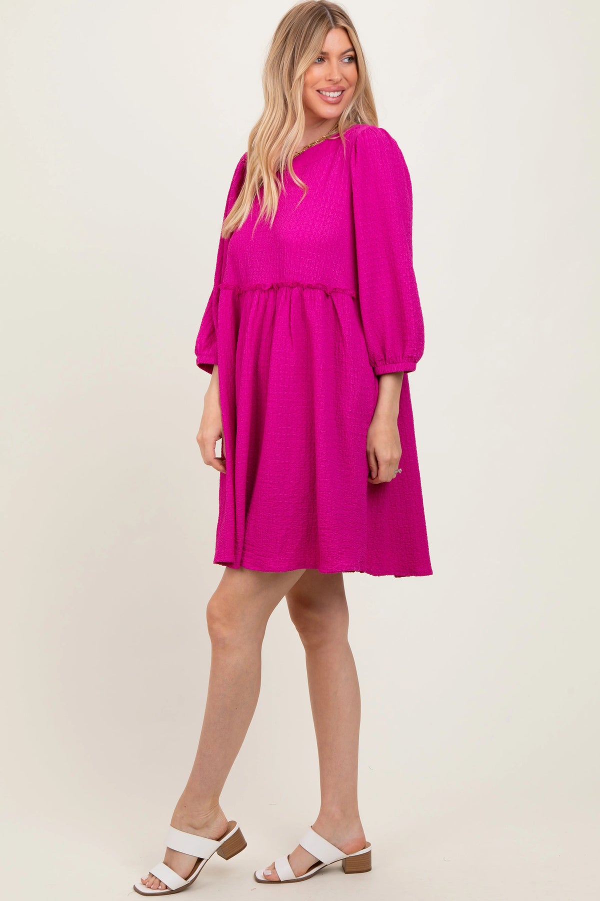 PinkBlush Magenta Knit Ruffle Trim Dress - 