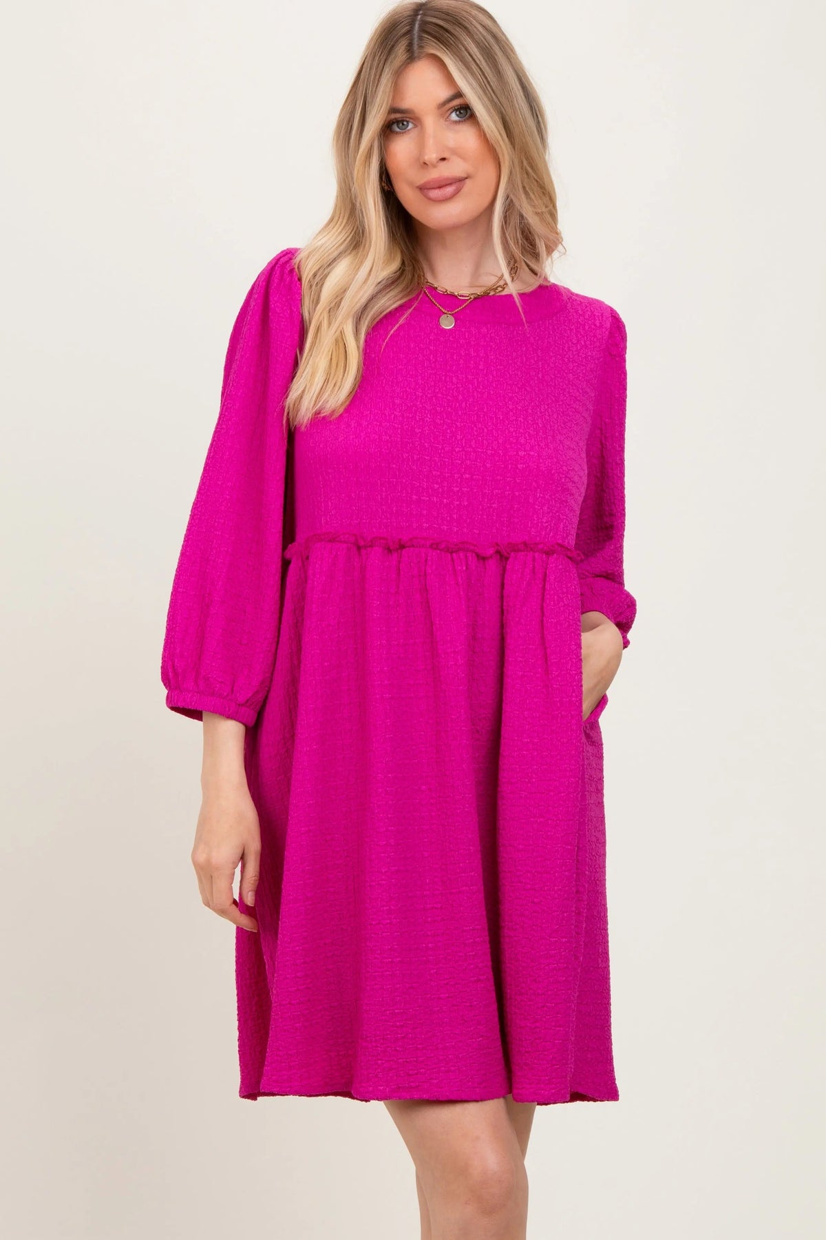 PinkBlush Magenta Knit Ruffle Trim Dress - 