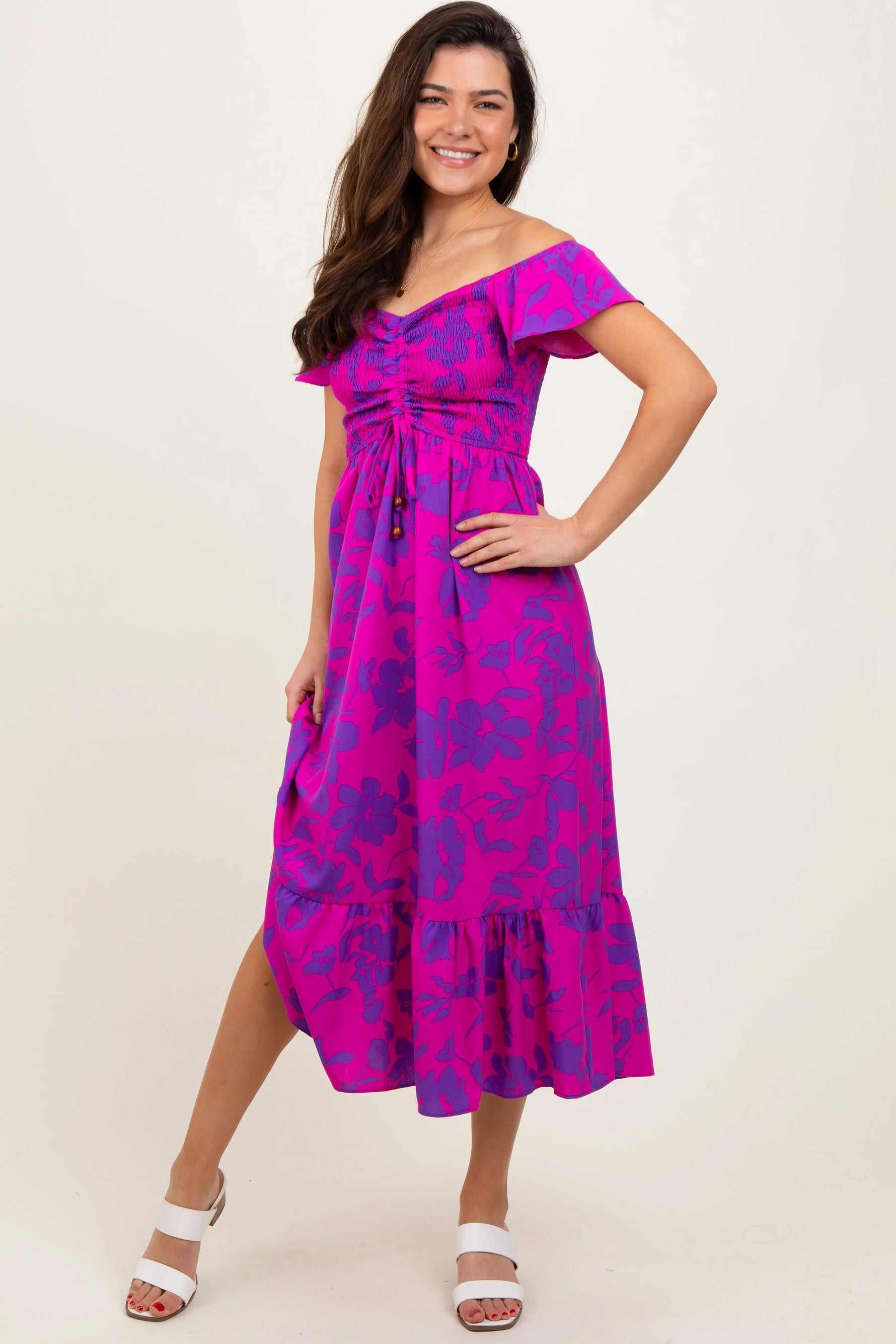 PinkBlush Magenta Multi Smocked Top Maternity Maxi Dress - 