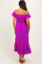 PinkBlush Magenta Multi Smocked Top Maternity Maxi Dress - 
