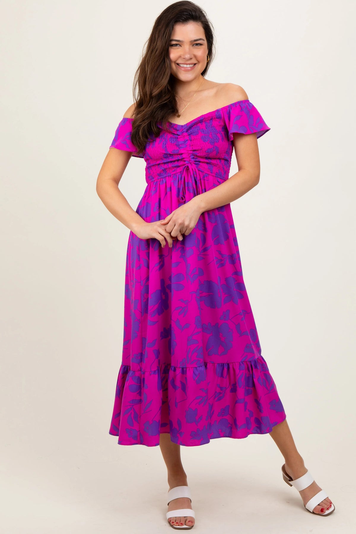 PinkBlush Magenta Multi Smocked Top Maxi Dress - 