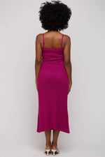 PinkBlush Magenta Open Knit Crochet Midi Dress with Adjustable Straps for Summer Fashion - 