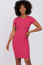 PinkBlush Magenta Ribbed Fitted Maternity Dress - 