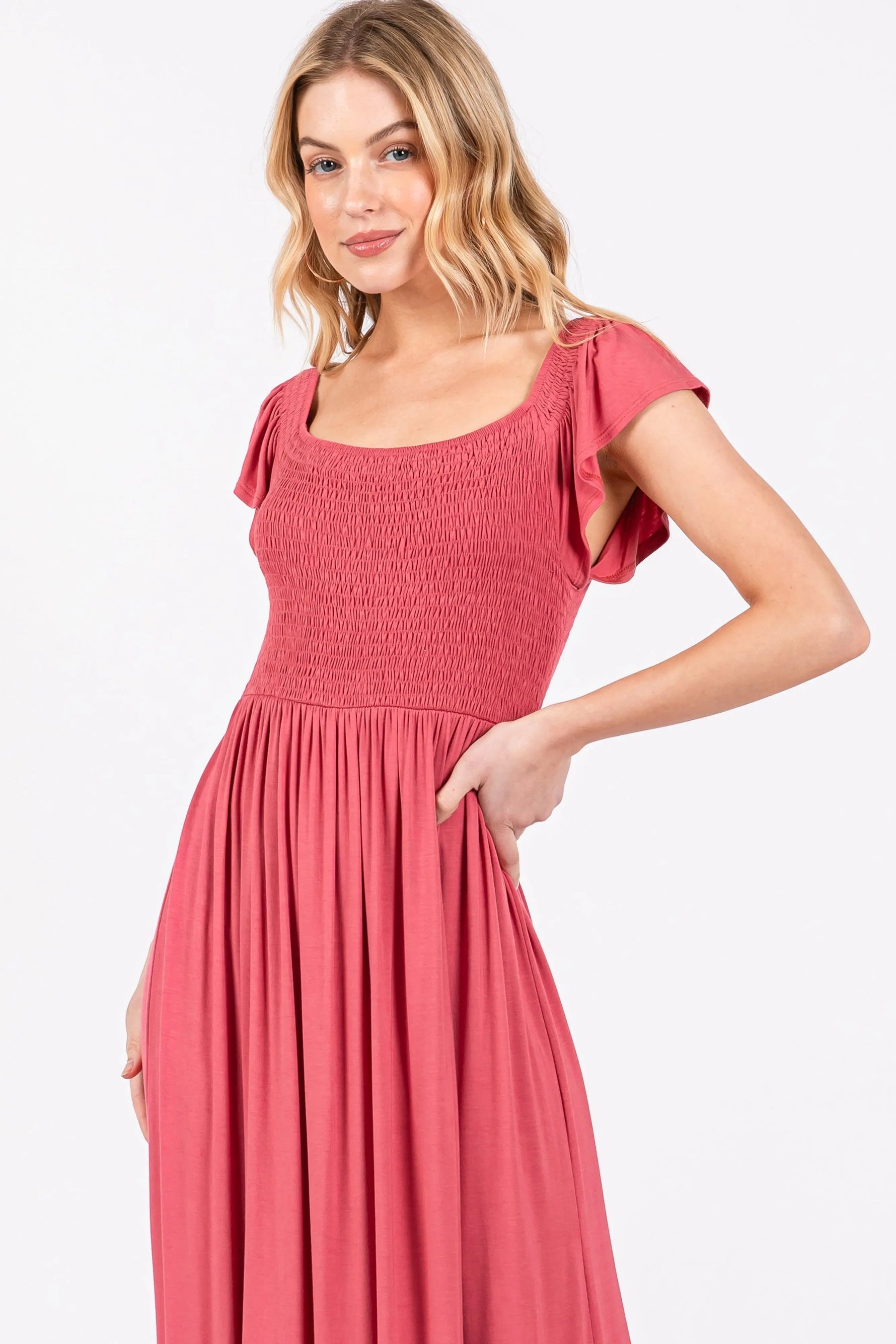 PinkBlush Magenta Smocked Ruffle Hem Maxi Dress - 