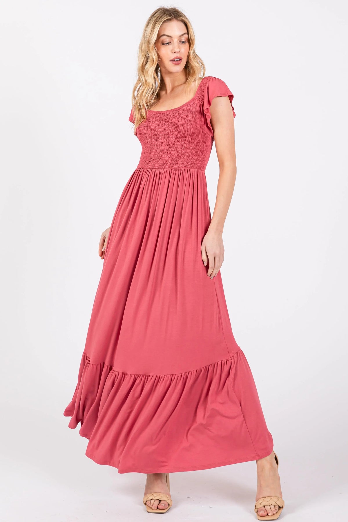 PinkBlush Magenta Smocked Ruffle Hem Maxi Dress - 