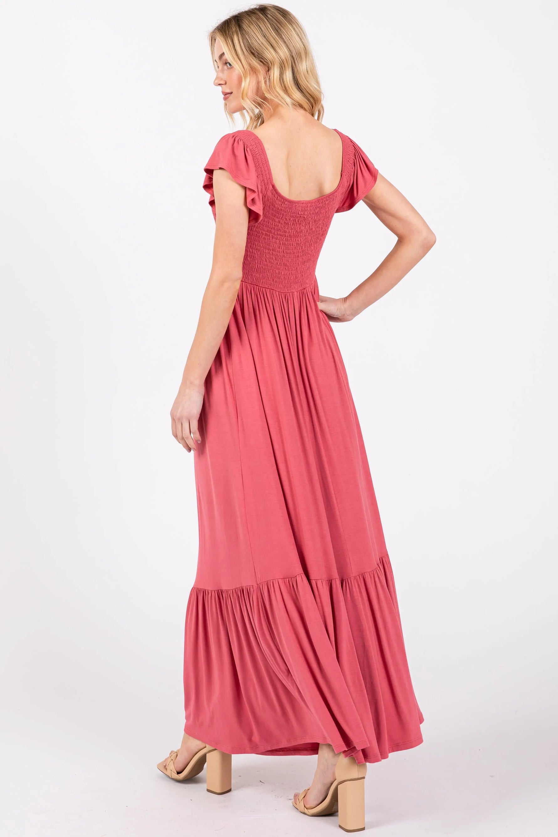 PinkBlush Magenta Smocked Ruffle Hem Maxi Dress - 