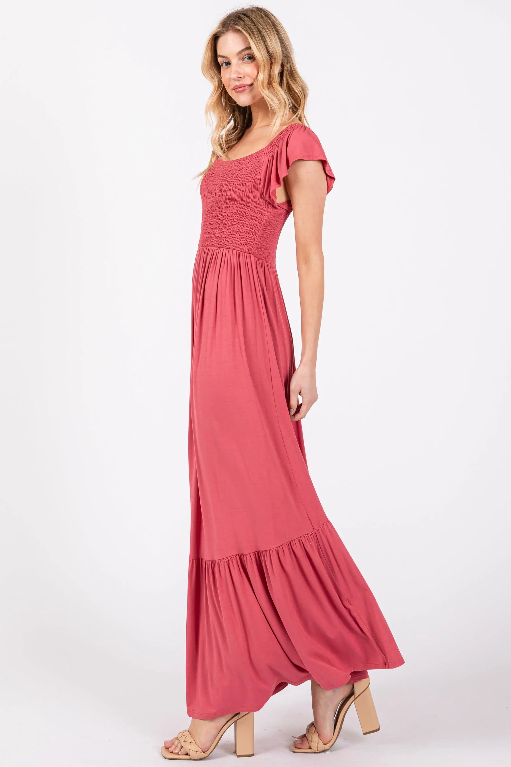 PinkBlush Magenta Smocked Ruffle Hem Maxi Dress - 