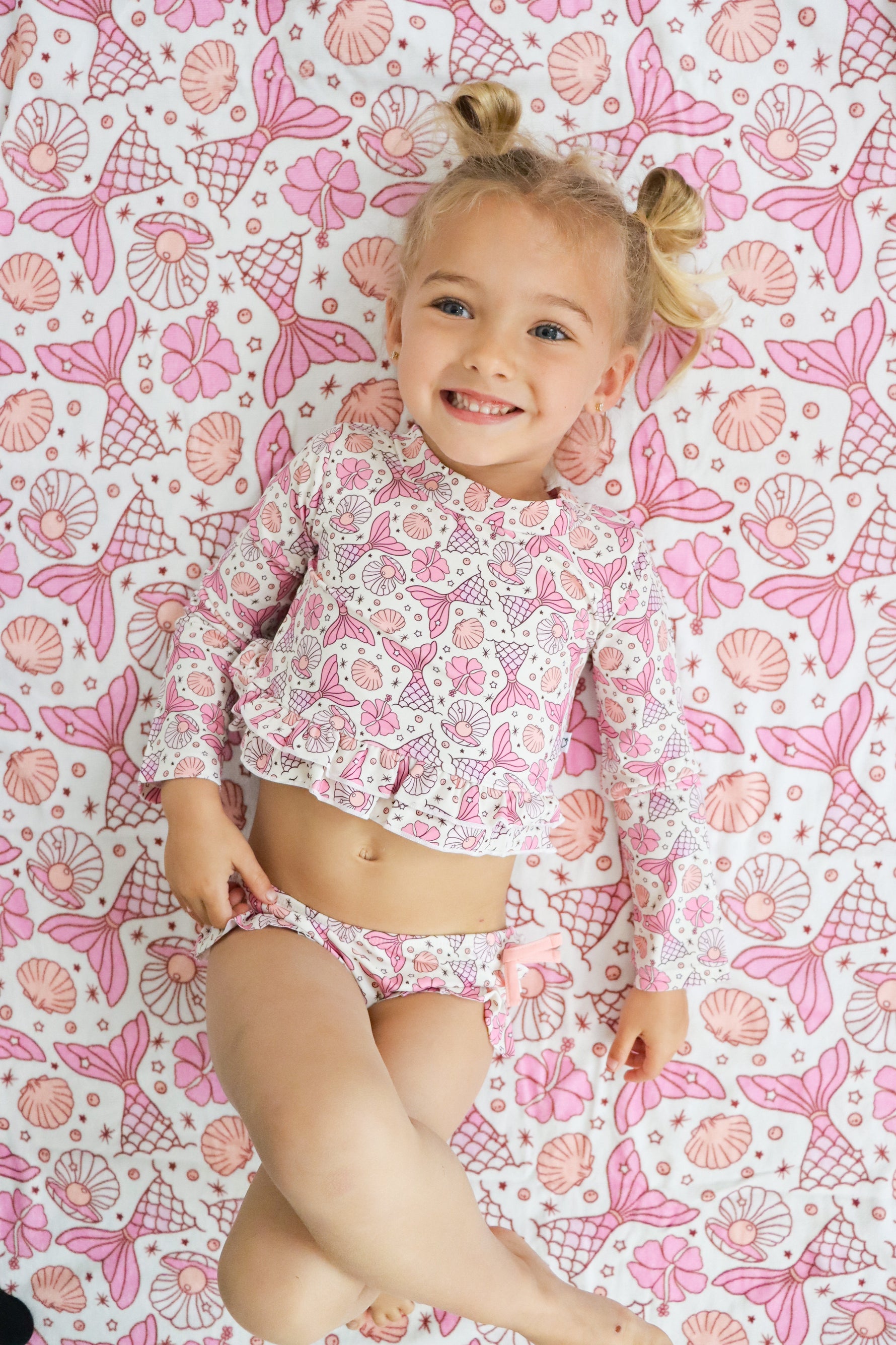 DREAM BIG LITTLE CO MAGICAL MERMAID DREAM TWO - PIECE RASH GUARD RUFFLE SWIM SUITEveretts Place