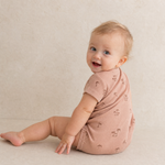 Organic Short Sleeve Bubble Romper - Island Palm by Makemake Organics at Everetts Place