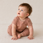 Organic Short Sleeve Zip Romper - Island Palm by Makemake Organics at Everetts Place