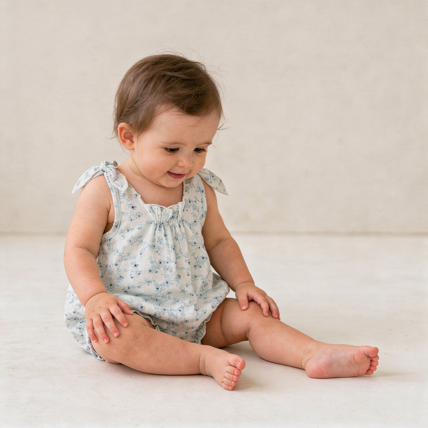 Organic Tie Shoulder Bubble Romper - Ivy Floral by Makemake Organics at Everetts Place