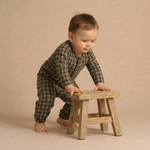 Organic Long Sleeve Button Romper - Olive Gingham by Makemake Organics