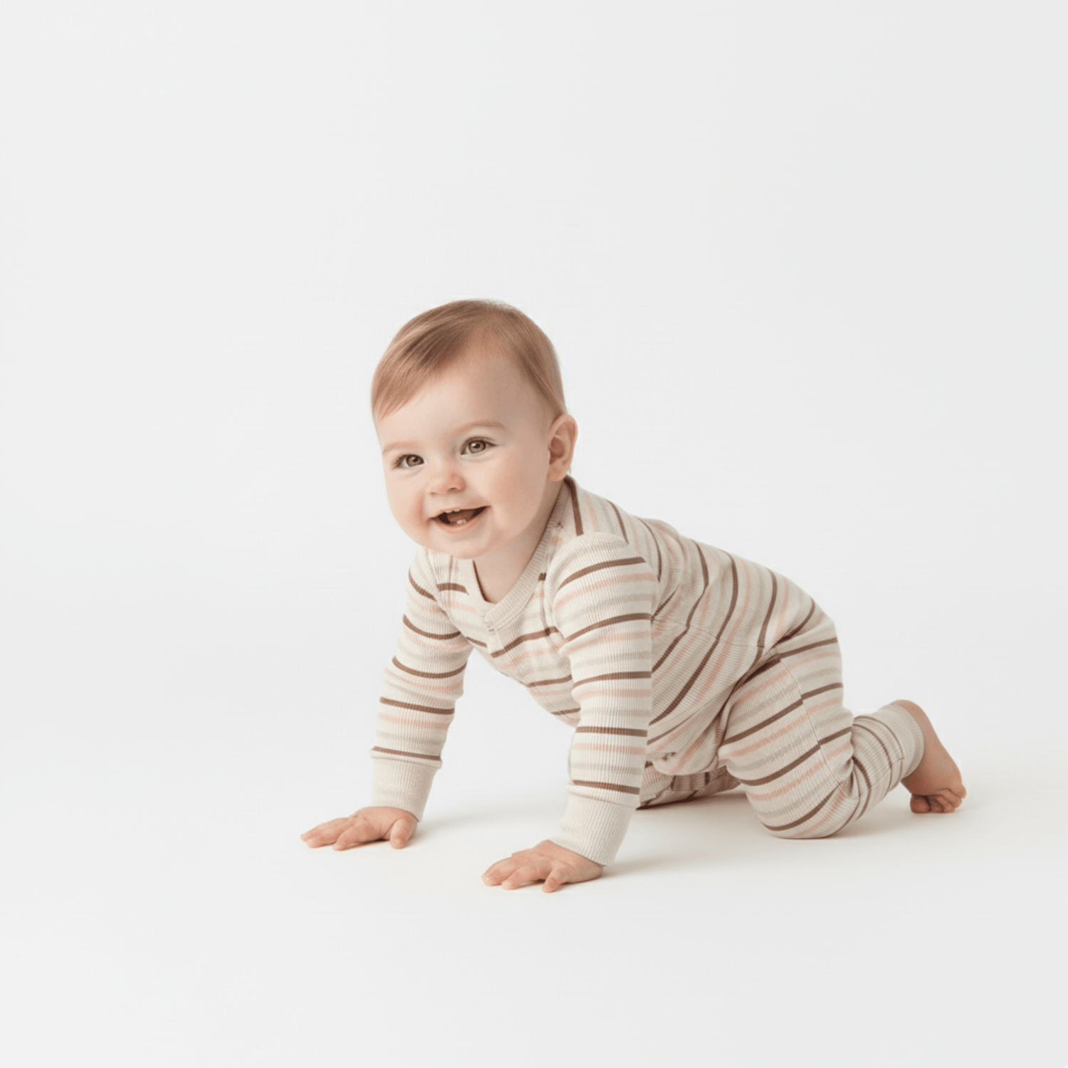 Organic 2-Way Zip Romper - Terra Stripes - Sleeve, Baby & Toddler Clothing, Child, Facial expression, Happiness | Everetts Place