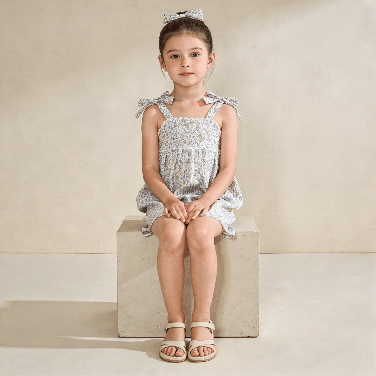 Makemake Organics Makemake Organics Adjustable Tie Up Top And Shorts Set With Floral Tulle For Baby Girls