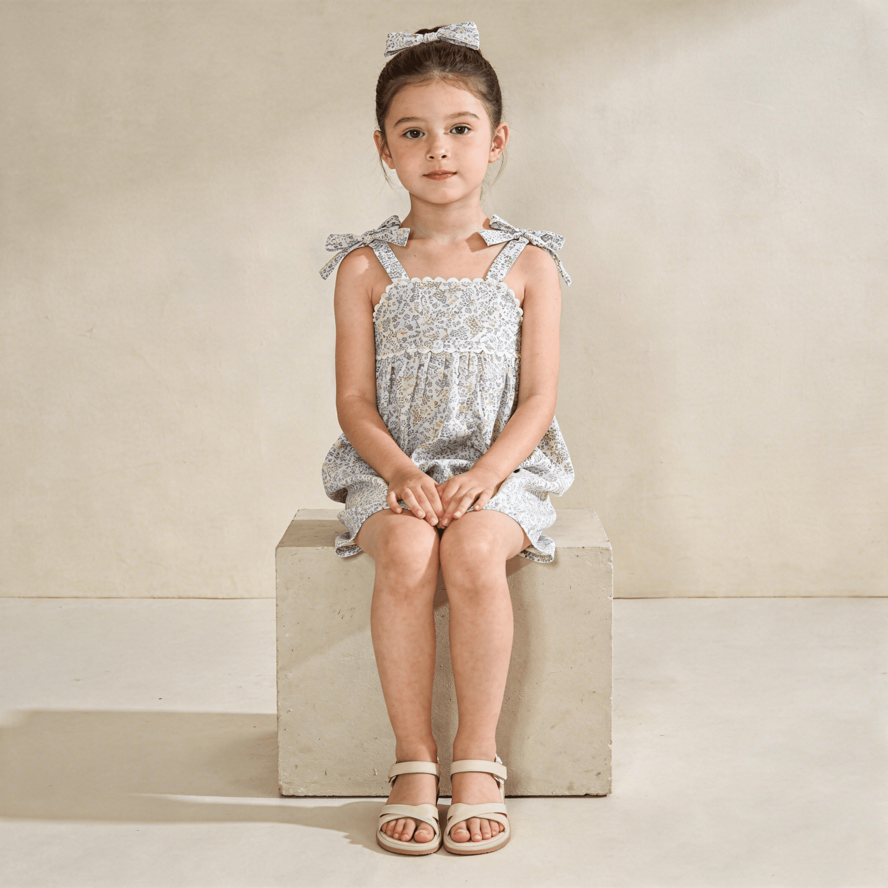 Makemake Organics Makemake Organics Adjustable Tie Up Top And Shorts Set With Floral Tulle For Baby Girls
