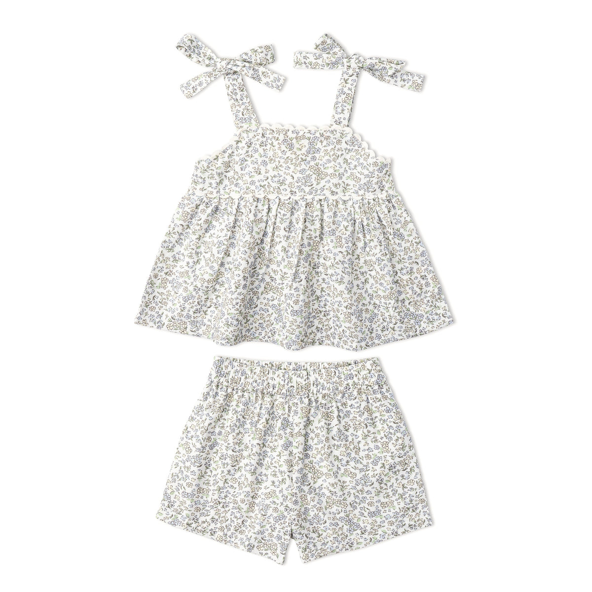 Makemake Organics Makemake Organics Adjustable Tie Up Top And Shorts Set With Floral Tulle For Baby Girls