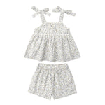 Makemake Organics Makemake Organics Adjustable Tie Up Top And Shorts Set With Floral Tulle For Baby Girls
