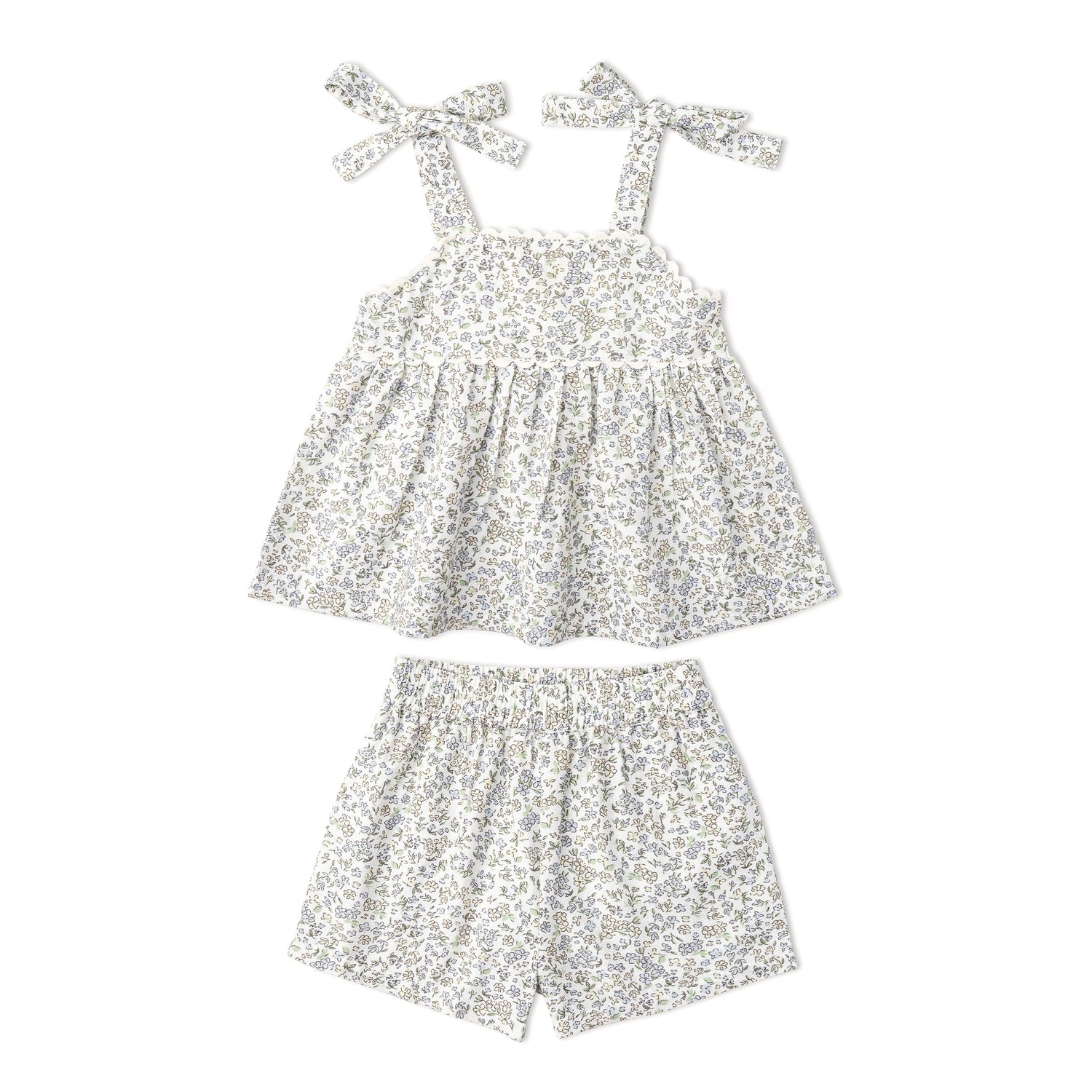 Makemake Organics Makemake Organics Adjustable Tie Up Top And Shorts Set With Floral Tulle For Baby Girls