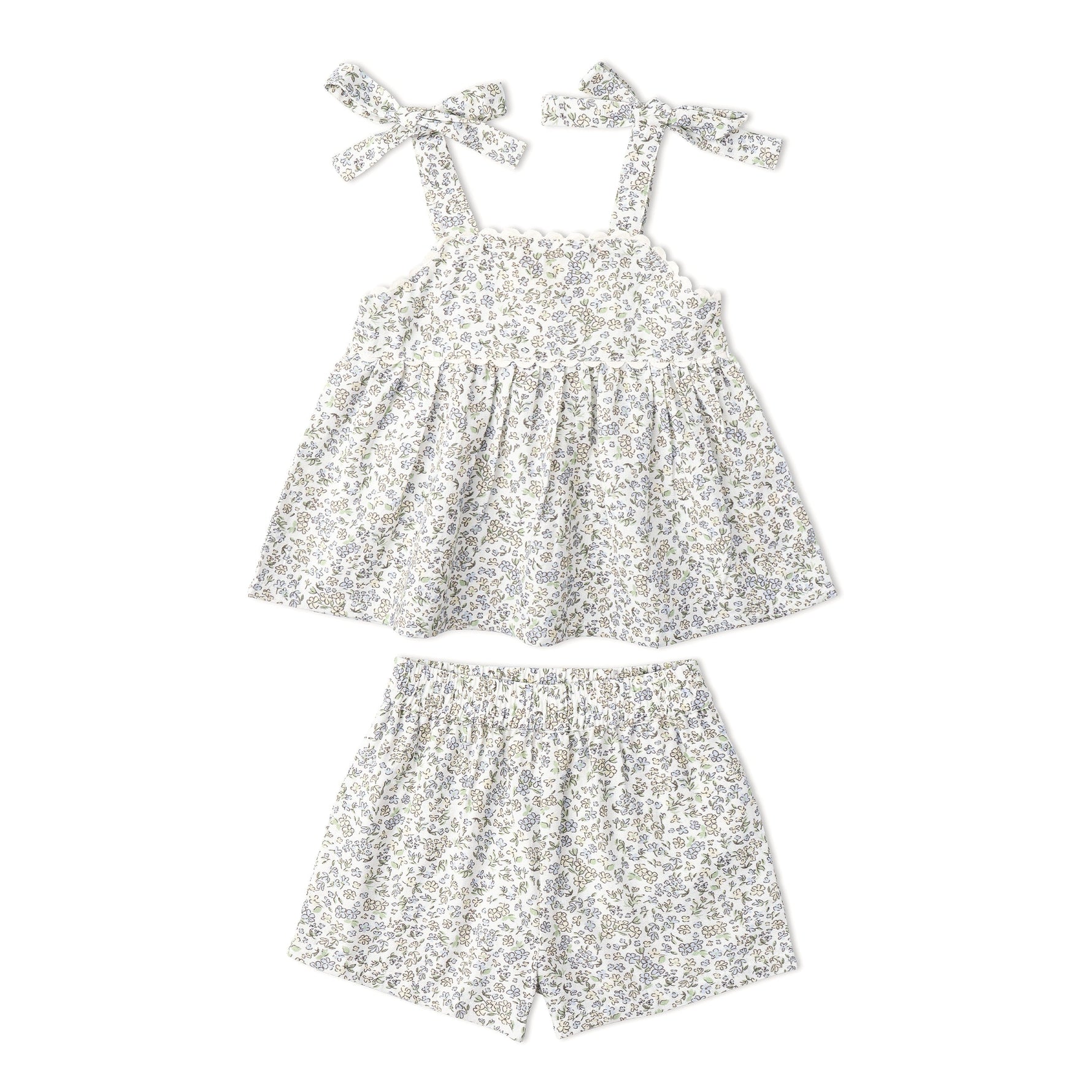 Makemake Organics Makemake Organics Adjustable Tie Up Top And Shorts Set With Floral Tulle For Baby Girls