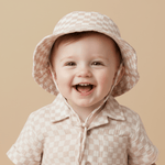 Organic Bucket Sun Hat - Brick Checks - Hat, Baby & Toddler Clothing, Headgear, Child, Facial expression | Everetts Place