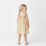 Makemake Organics Makemake Organics Baby Girl Sundress Breathable Linen Cotton Smocked Bodice Yellow Blossom Print